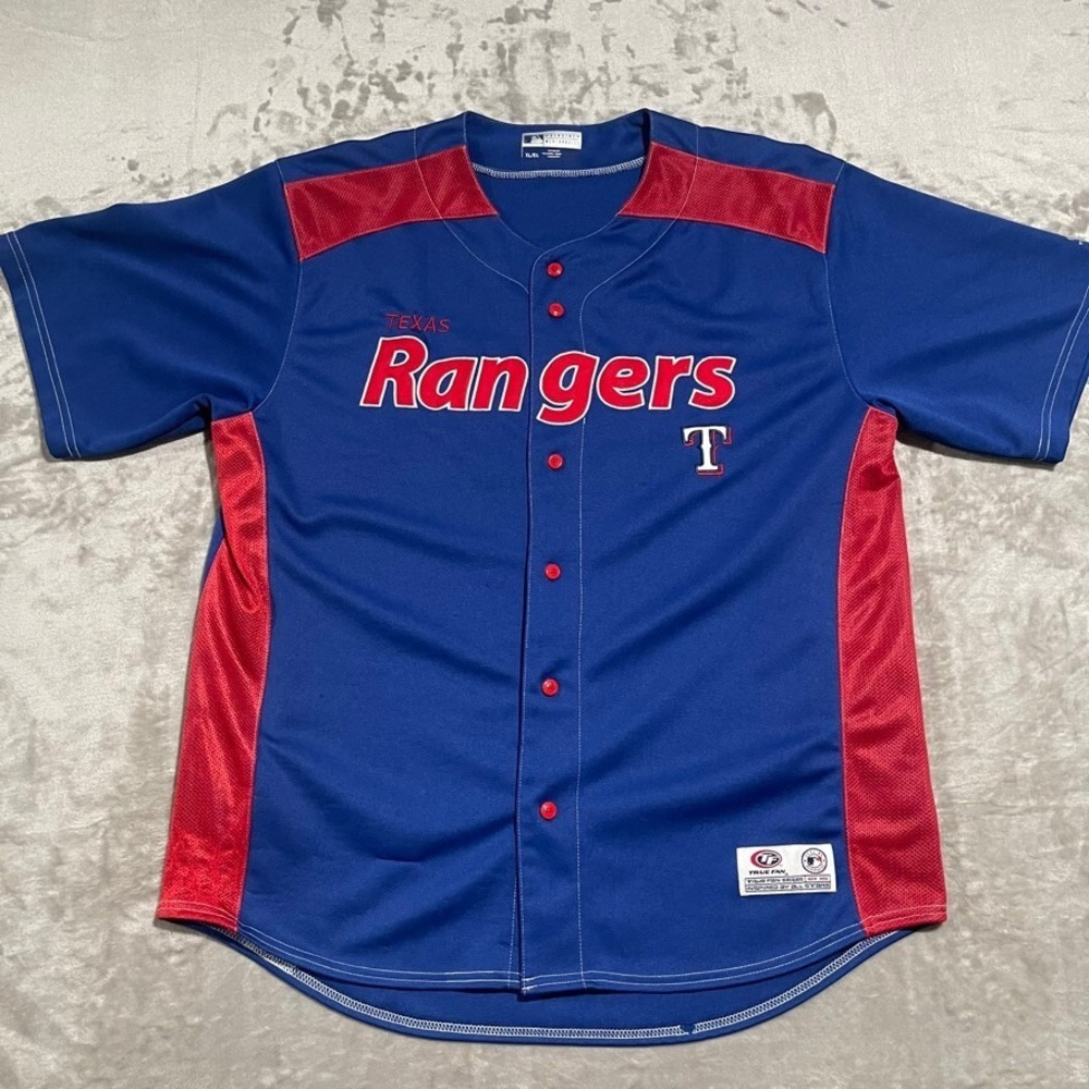 Texas Rangers Jersey Adult Extra Large XL Blue Red MLB Genuine Merchandise